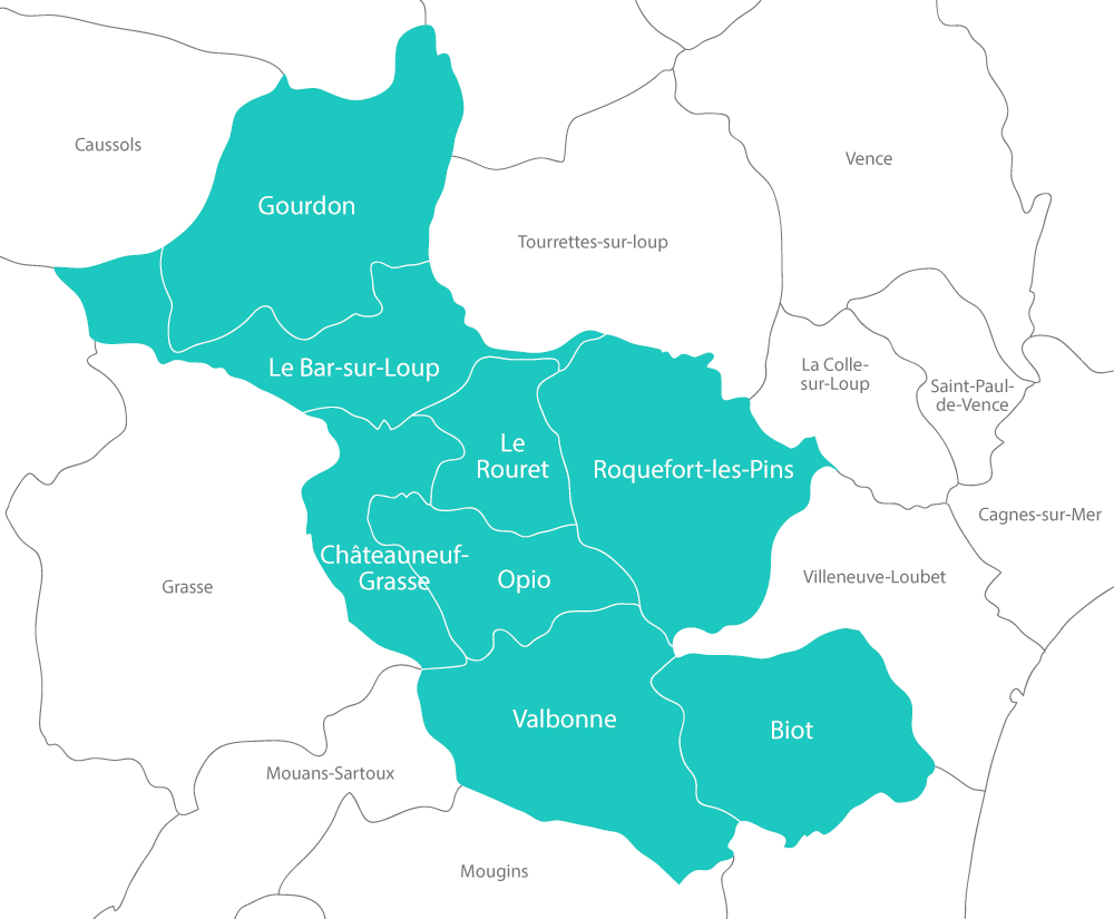 Carte du secteur de la CPTS des Collines de Valbonne